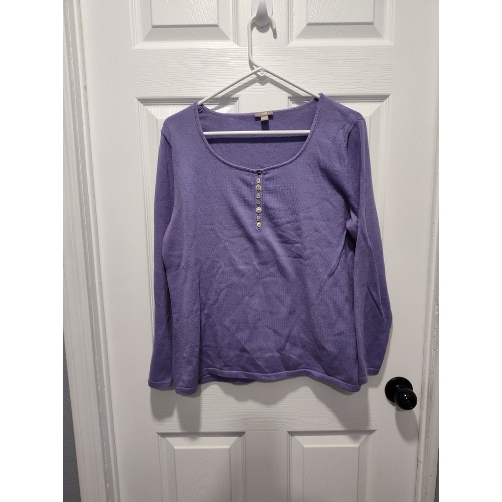 J Jill Lavender sweater henley button scoop neck Long Sleeve Size Large